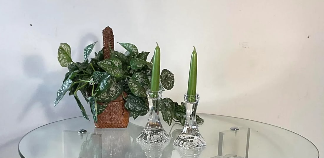 Tiffany Style 5" Hexagon Crystal Candle Holder Candlesticks, Pair - 8