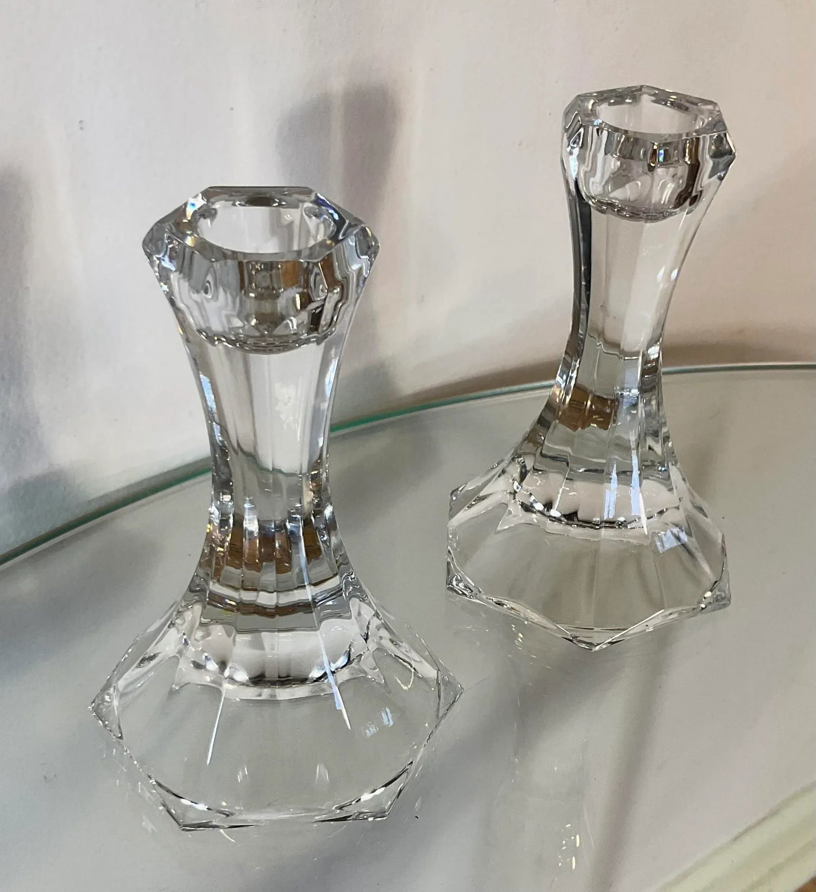 Tiffany Style 5" Hexagon Crystal Candle Holder Candlesticks, Pair - 9