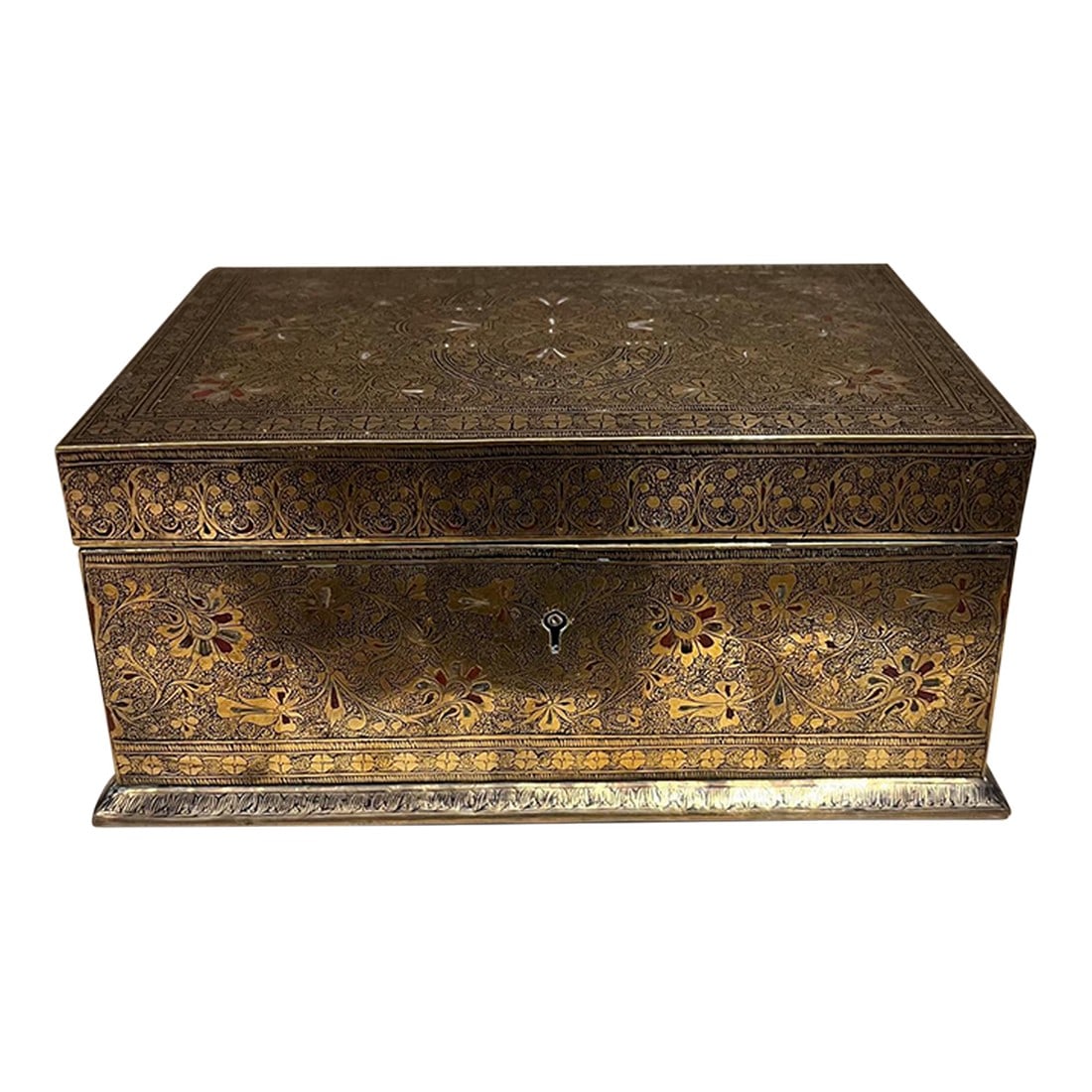 Fine Patinated Brass Etched Jewelry Box Style Tiffany (1 of 18)