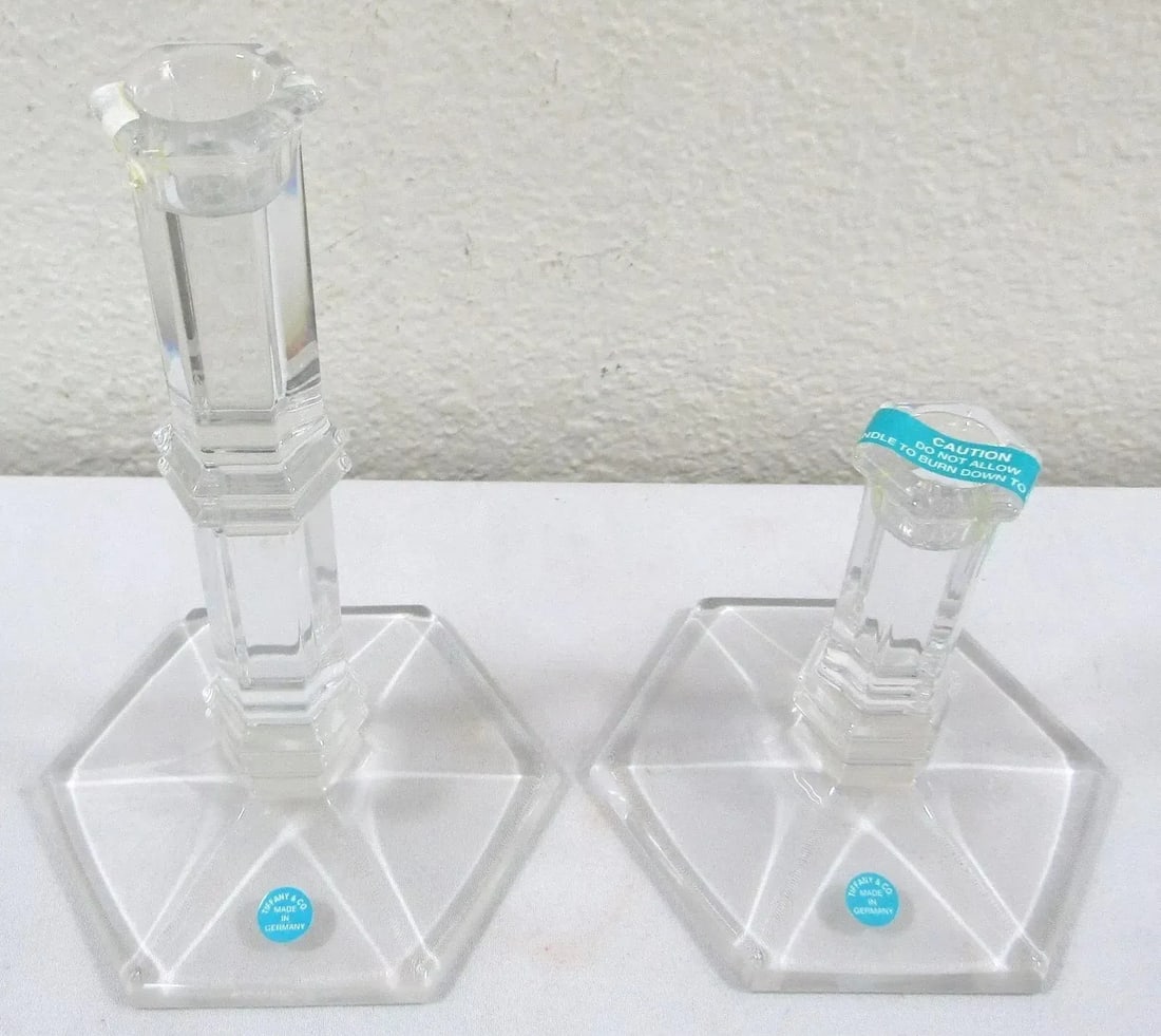 1980s Tiffany & Co. Bamboo Design Crystal Candlestick Holders - a Pair - 2