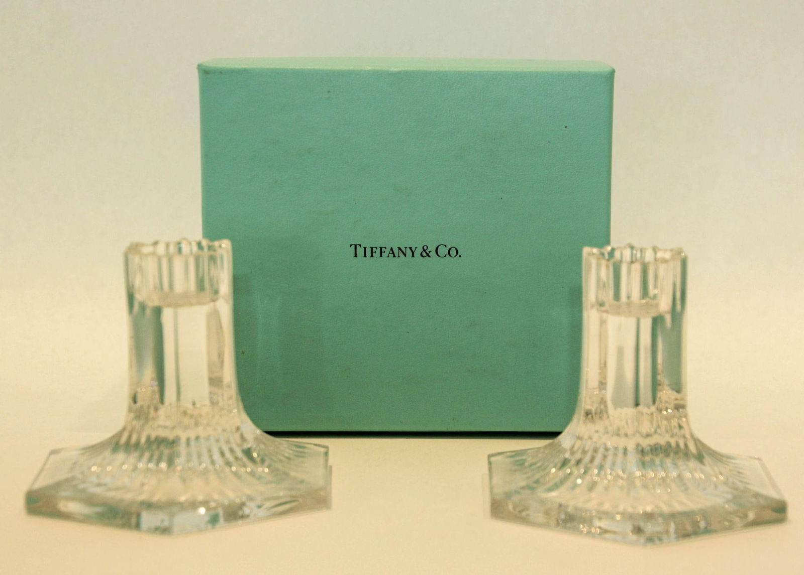 Pair of Louis Comfort Tiffany & Co. Clear Crystal Candlesticks - 12