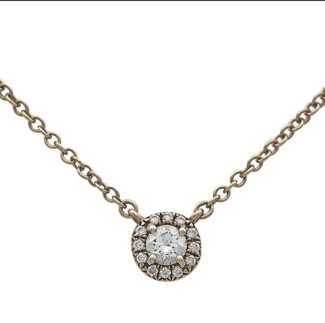 Tiffany and Co Vintage 18k Yellow Gold Diamond Halo Pendant Necklace 0.15 Carats - 3