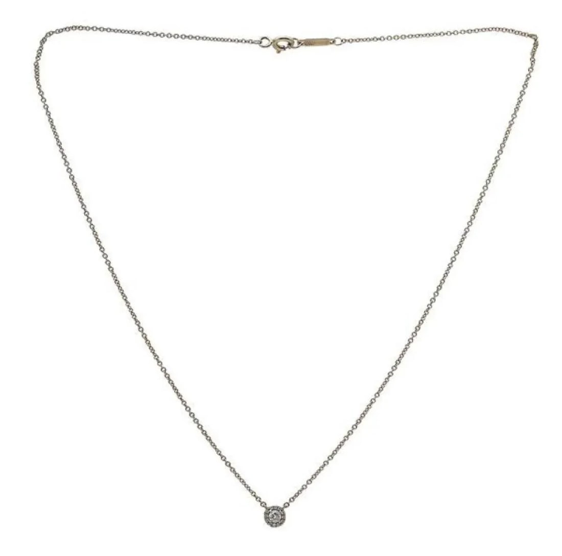 Tiffany and Co Vintage 18k Yellow Gold Diamond Halo Pendant Necklace 0.15 Carats - 5