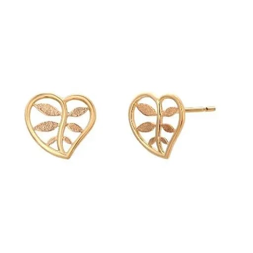 Vintage Tiffany and Co. 18k Yellow Gold Heart and Botanical Earrings, A Pair - 8