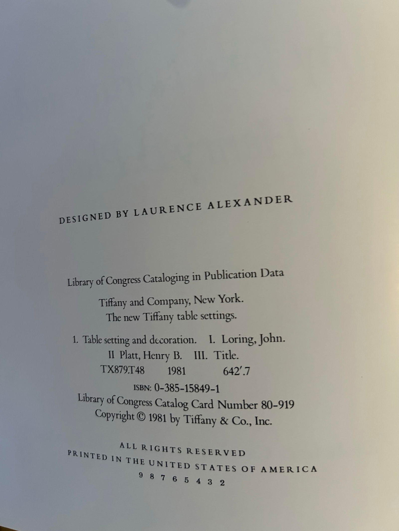 1981 "The New Tiffany Table Settings" Hardcover Book by Loring and Platt - 7