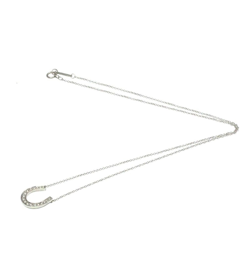 Tiffany & Co. Horseshoe 18P Diamond Necklace 16" 18 Karat White Gold Authentic - 11