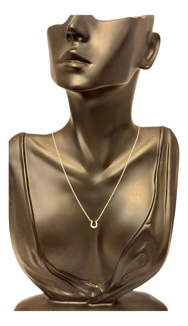 Tiffany & Co. Horseshoe 18P Diamond Necklace 16" 18 Karat White Gold Authentic: TIFFANY & CO. Horseshoe 18P Diamond Necklace 16" 18K White Gold Authentic, Vintage Tiffany horseshoe pendant in 18 Karat white Gold Metal: 18K White Gold 2 Gm Tiffany & Co. Necklace Horseshoe Full