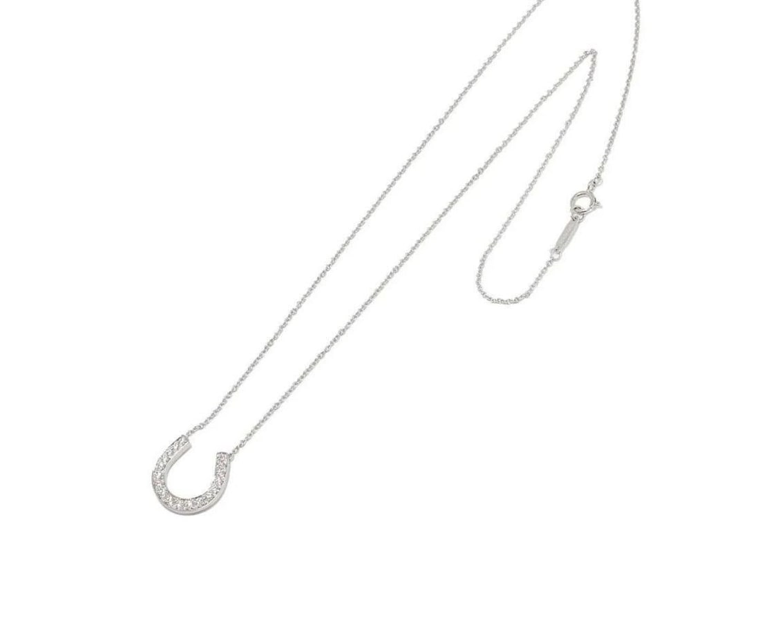 Tiffany & Co. Horseshoe 18P Diamond Necklace 16" 18 Karat White Gold Authentic - 2