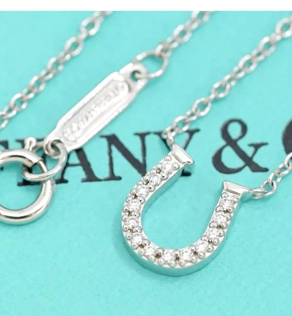 Tiffany & Co. Horseshoe 18P Diamond Necklace 16" 18 Karat White Gold Authentic - 8