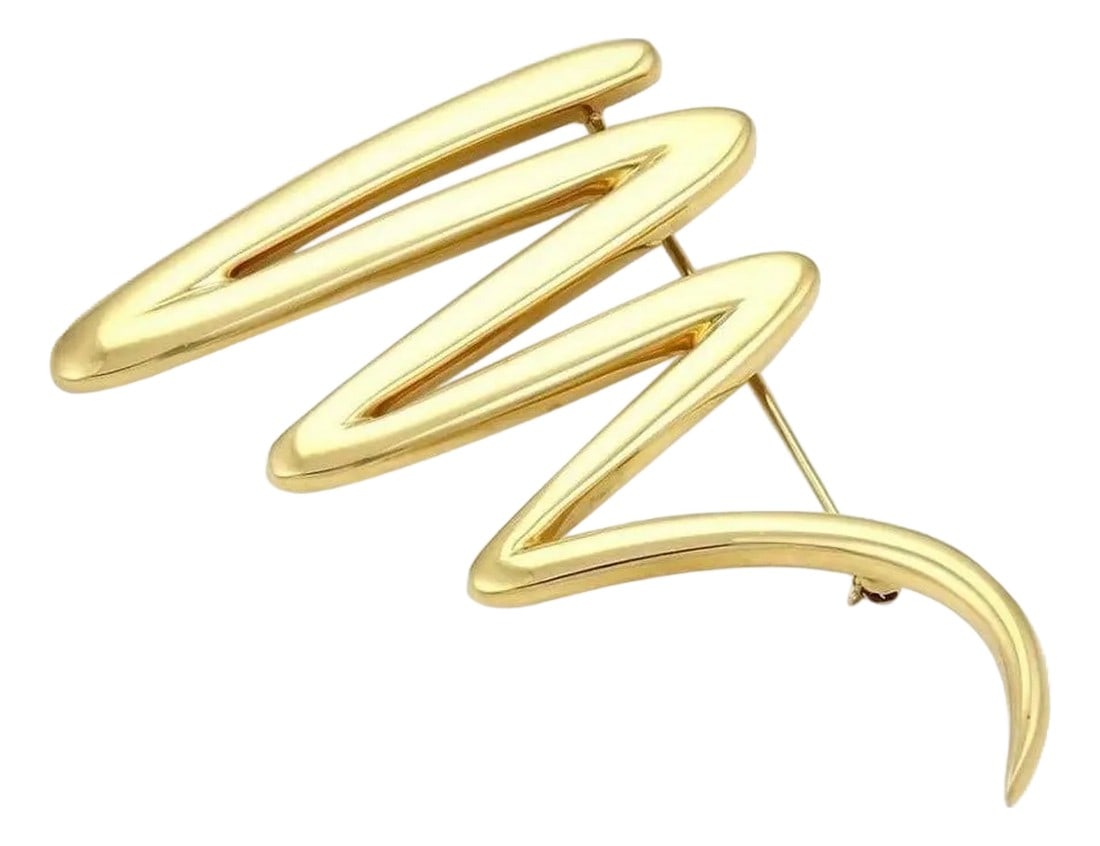 Tiffany & Co. Picasso Large Zig Zag 18k Yellow Gold Scribble Pin/Brooch, 31 Gm: Vintage, 1983 Tiffany & Co. Paloma Picasso Large Zig Zag 18k Yellow Gold Scribble Pin/Brooch, 31 Gm This beautiful authentic brooch is from Tiffany & Co. by designer Paloma Picasso from her Zig Zag