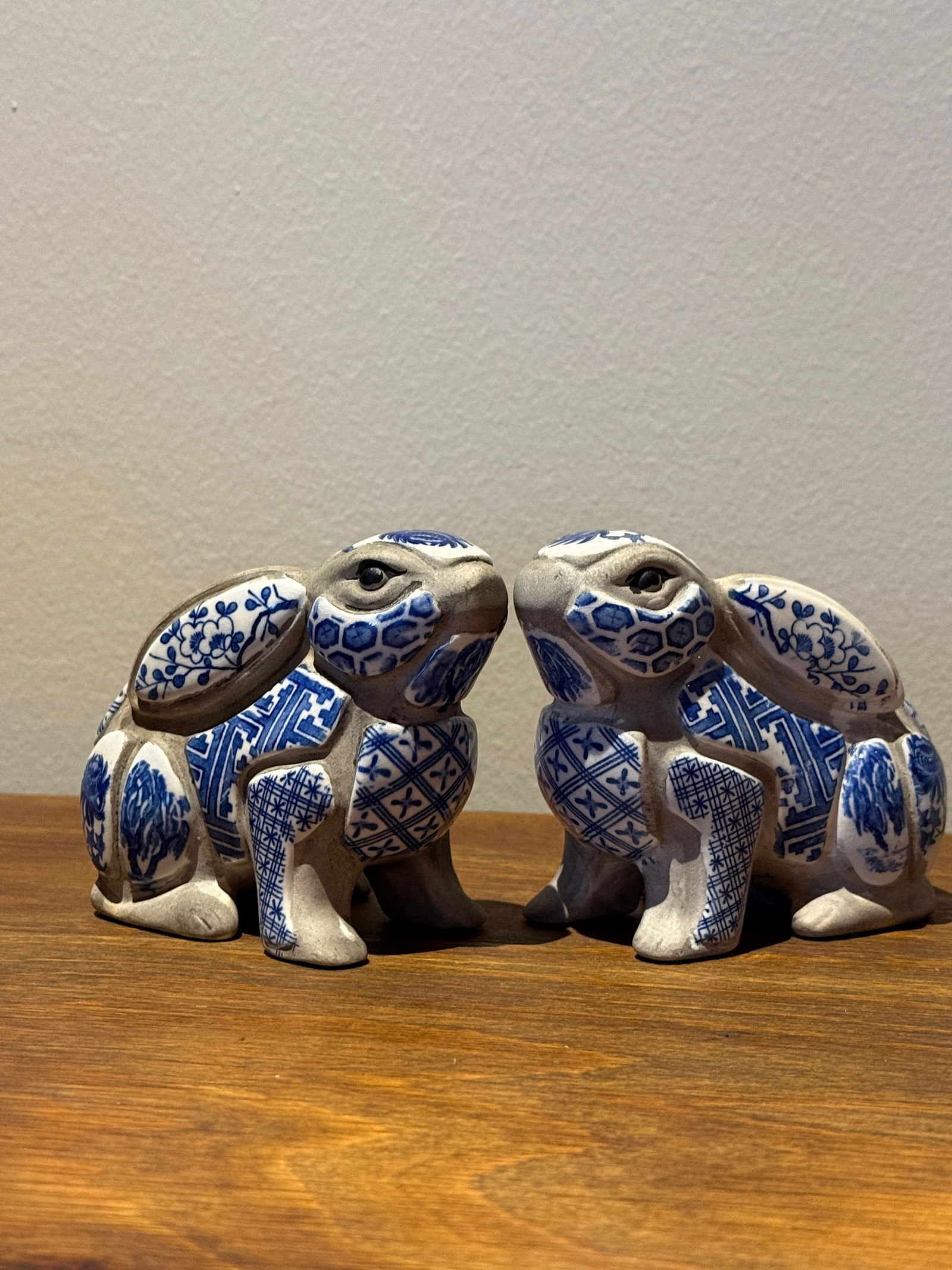 Blue and White Rabbit Candle Stick Holder Set Created by Artist Nancy Lopez in the 1980s Sold Throug - 11