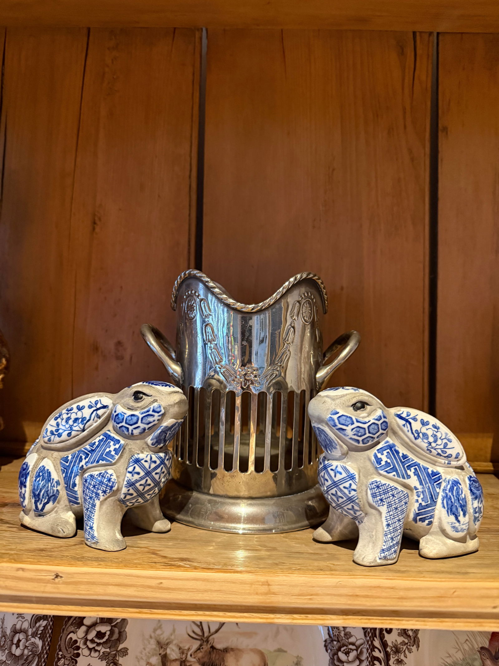 Blue and White Rabbit Candle Stick Holder Set Created by Artist Nancy Lopez in the 1980s Sold Throug - 12