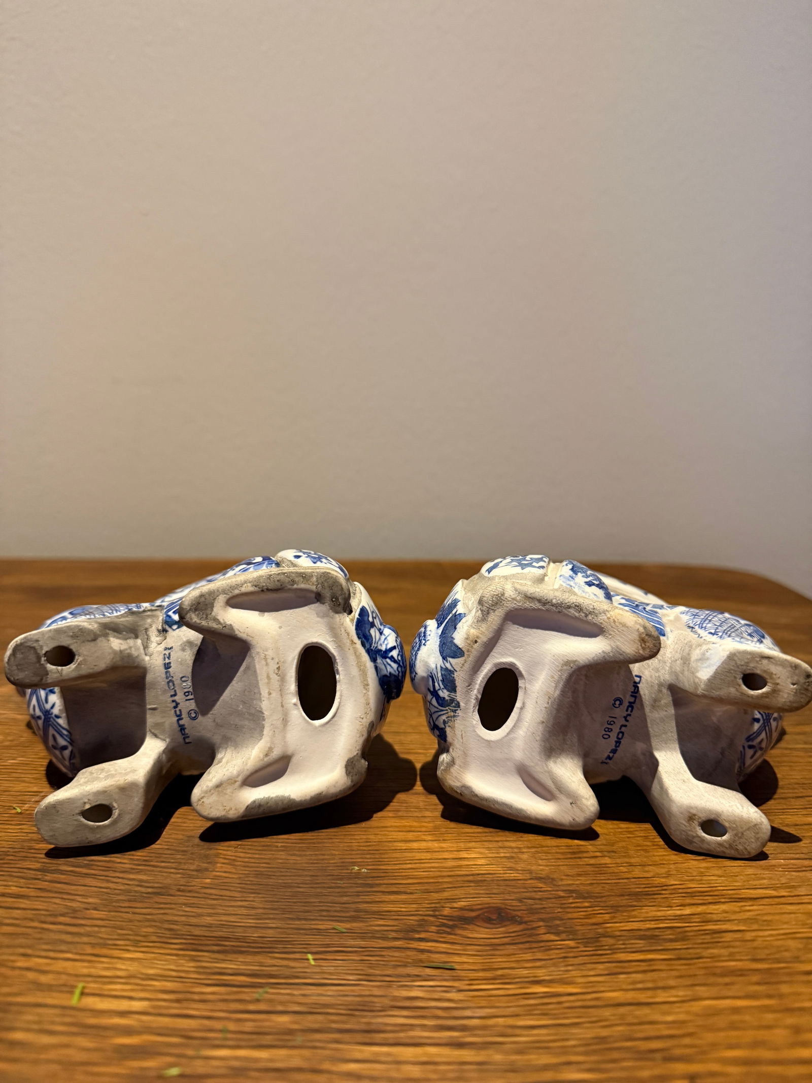 Blue and White Rabbit Candle Stick Holder Set Created by Artist Nancy Lopez in the 1980s Sold Throug - 9
