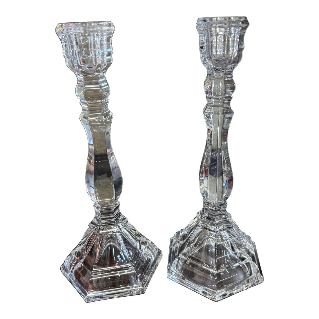 Tiffany & Co Hampton 9" Crystal Candlesticks Taper Candle Holders Pair: Tiffany & Co Hampton 9" Crystal Candlesticks Taper Candle Holders Pair Excellent condition no damages Both candle holders signed by Tiffany The Tiffany & Co Hampton 9" Crystal Candlesticks are elegant
