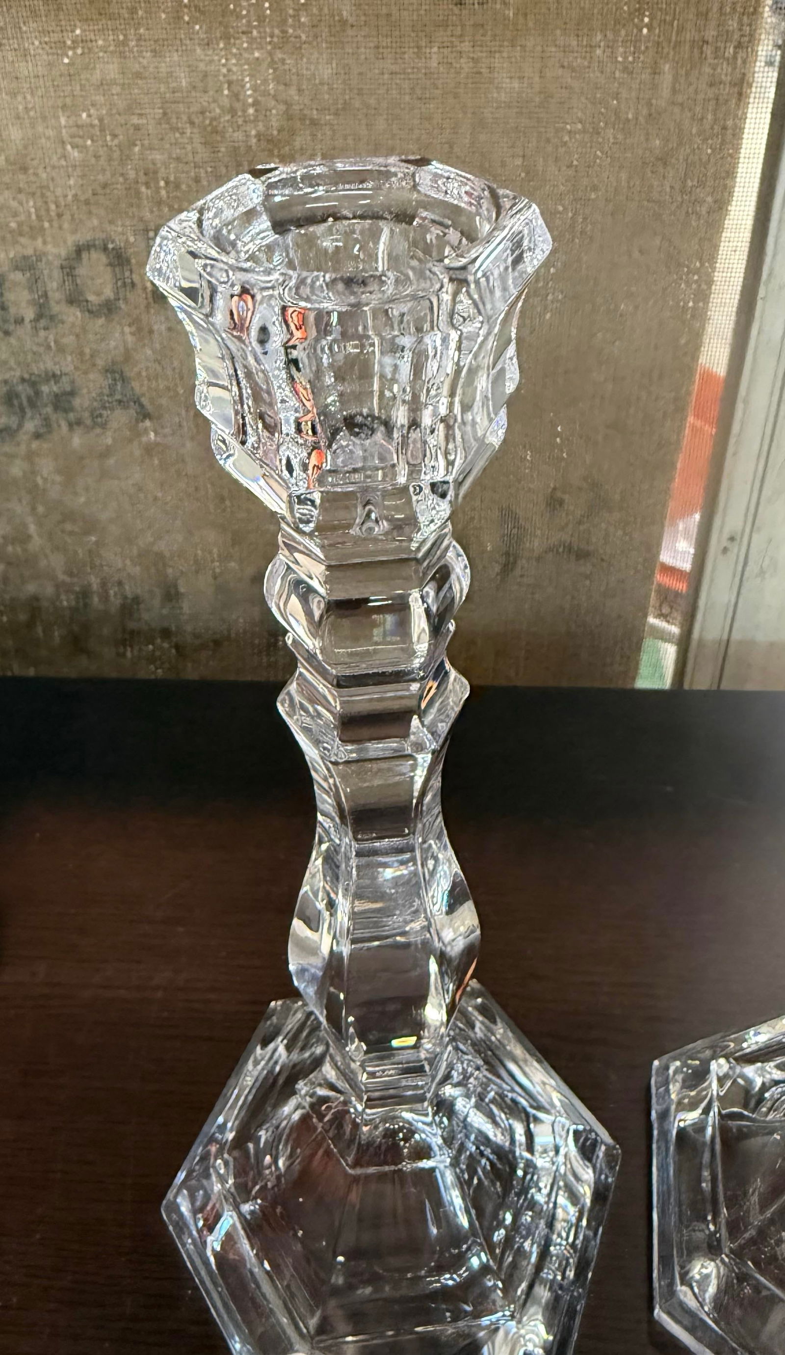 Tiffany & Co Hampton 9" Crystal Candlesticks Taper Candle Holders Pair - 3