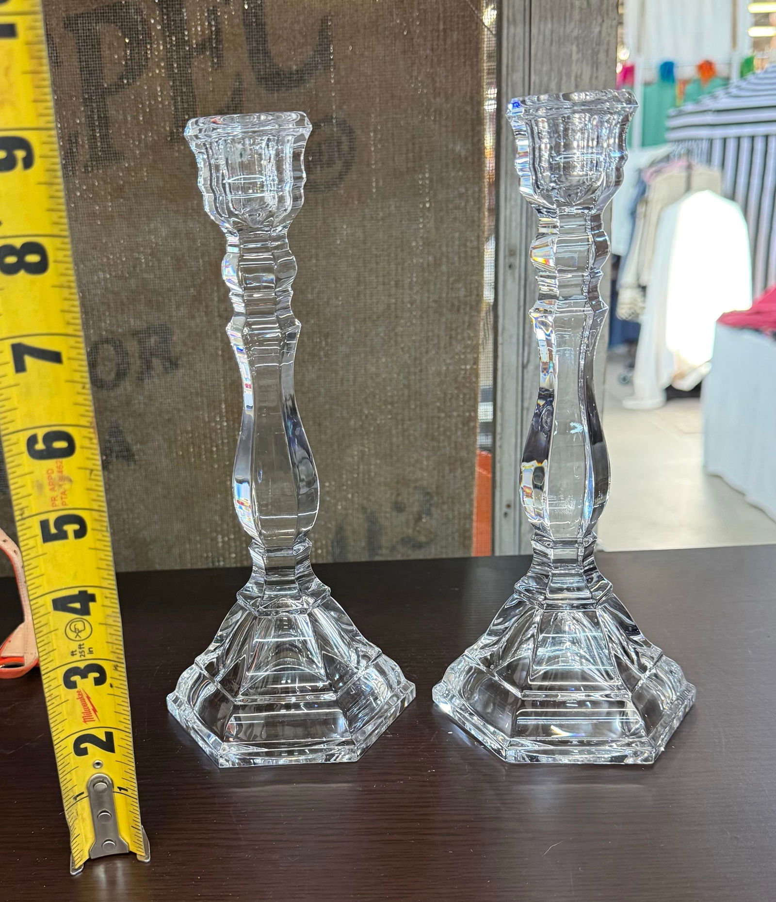 Tiffany & Co Hampton 9" Crystal Candlesticks Taper Candle Holders Pair - 6