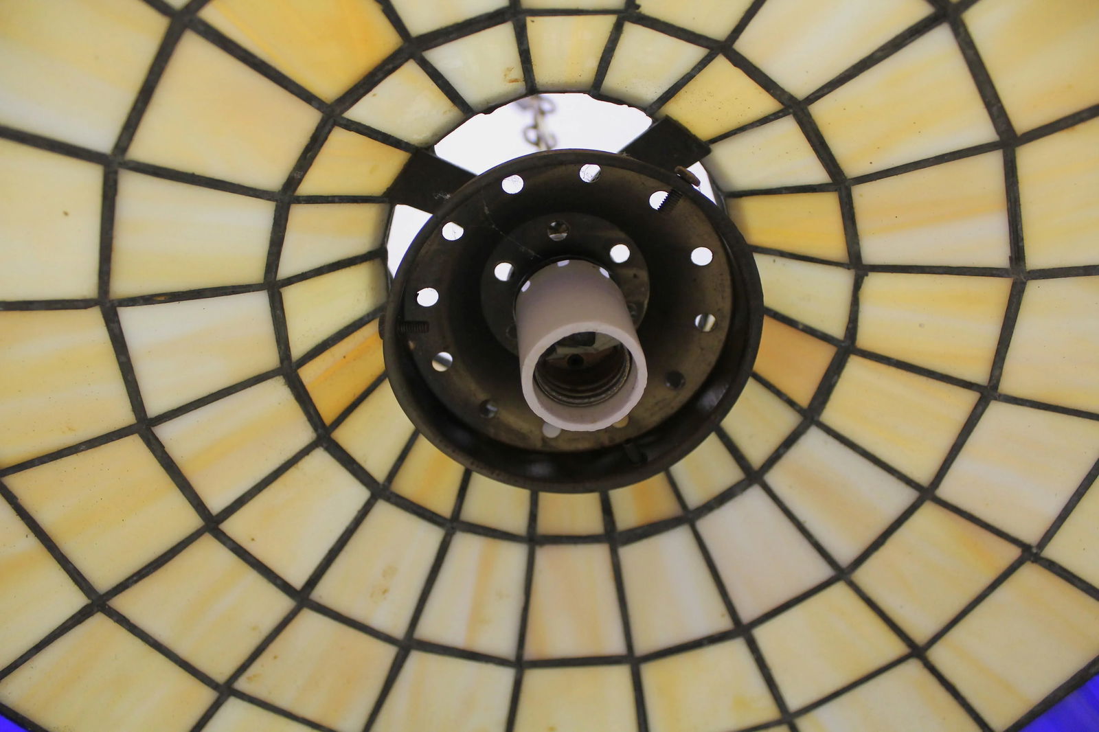 Vintage Tiffany Style Slag Stained Glass Chandelier - 10