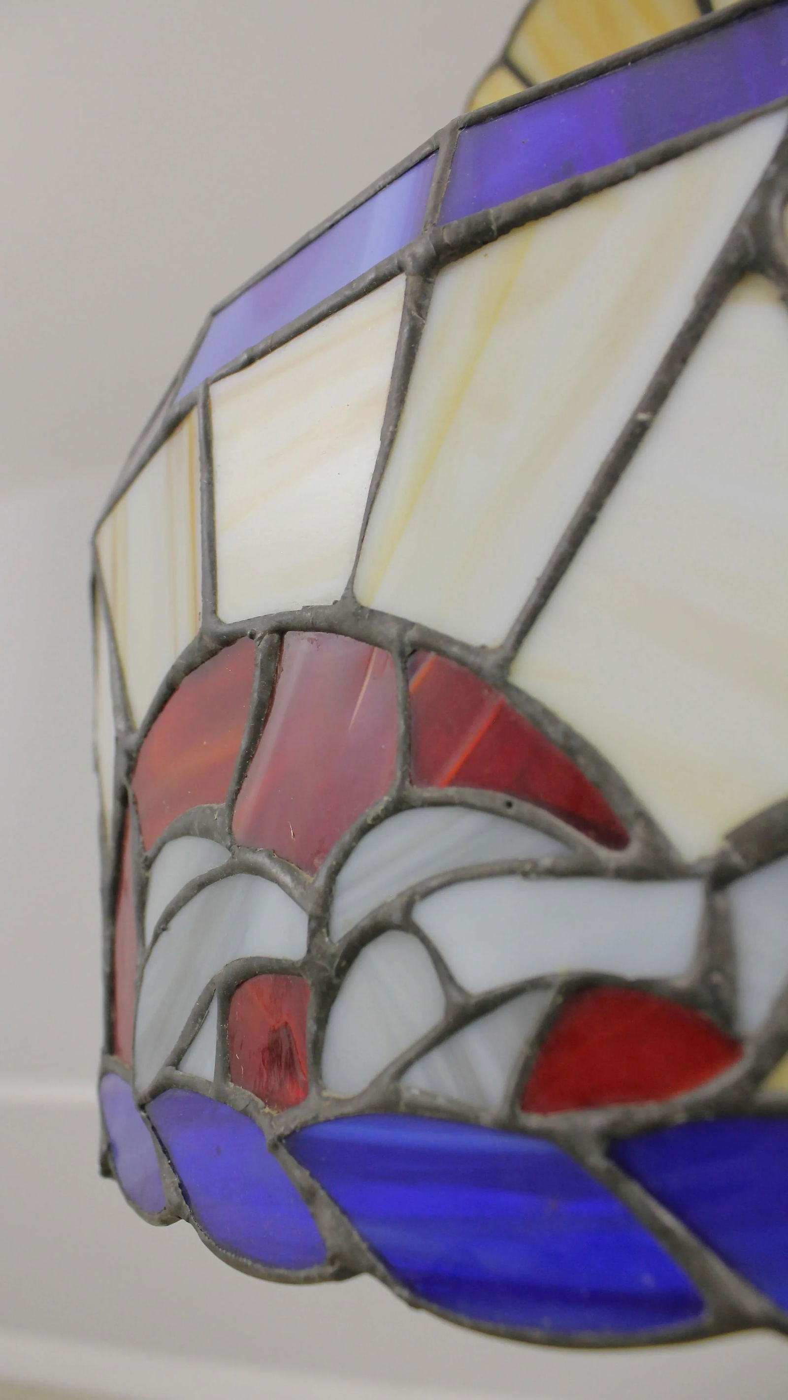 Vintage Tiffany Style Slag Stained Glass Chandelier - 2