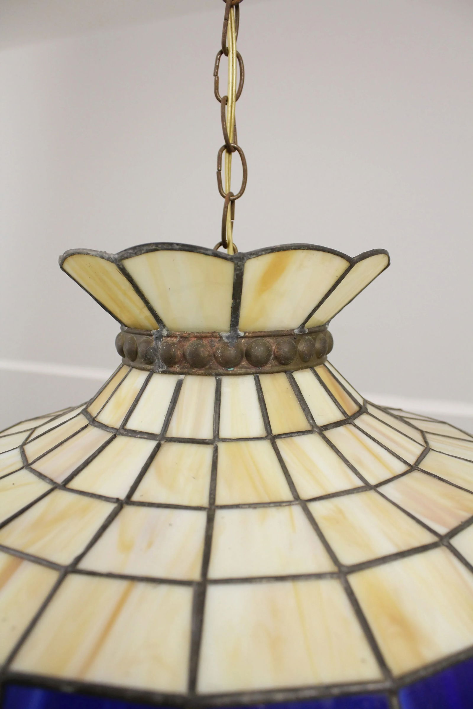 Vintage Tiffany Style Slag Stained Glass Chandelier - 3