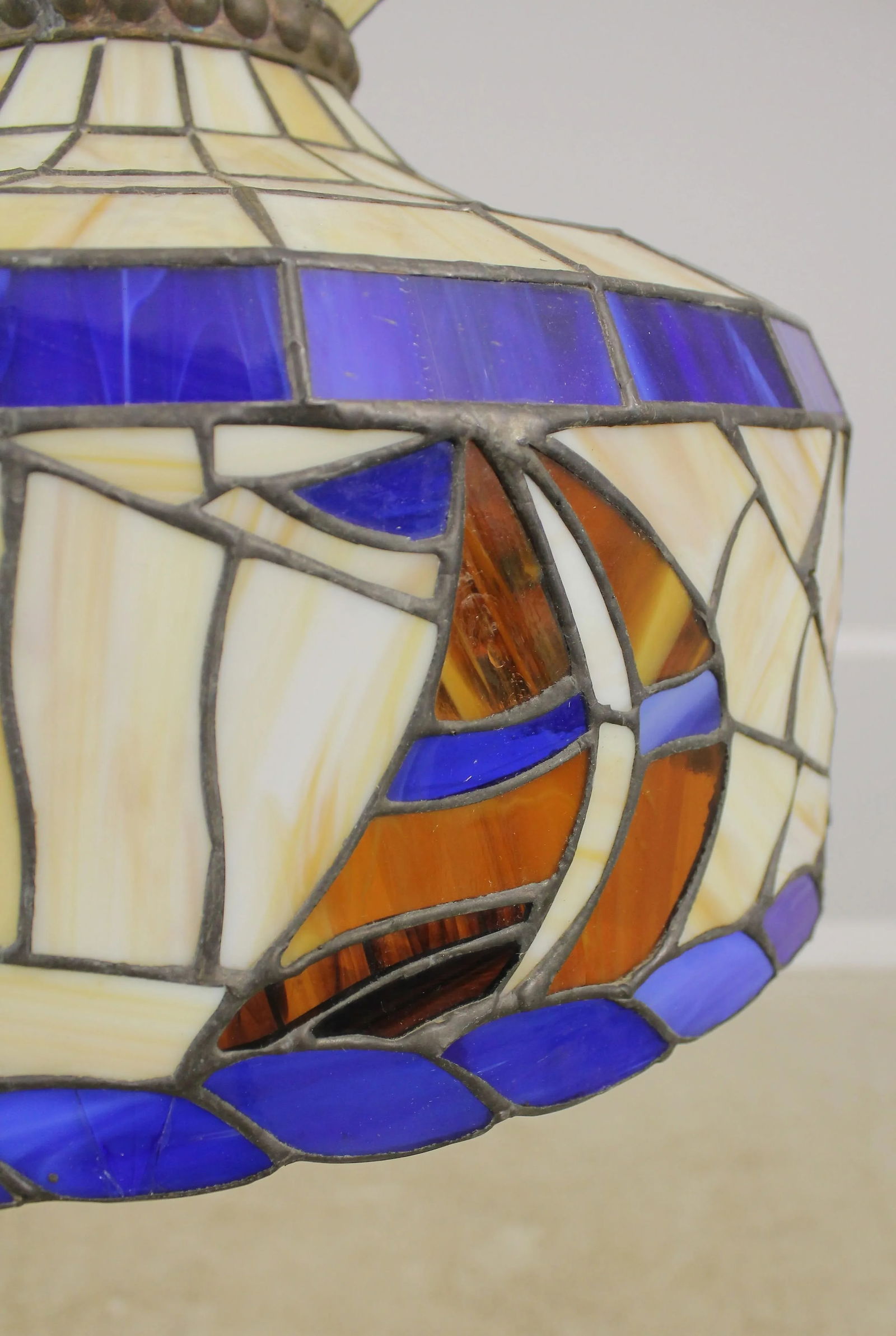 Vintage Tiffany Style Slag Stained Glass Chandelier - 4