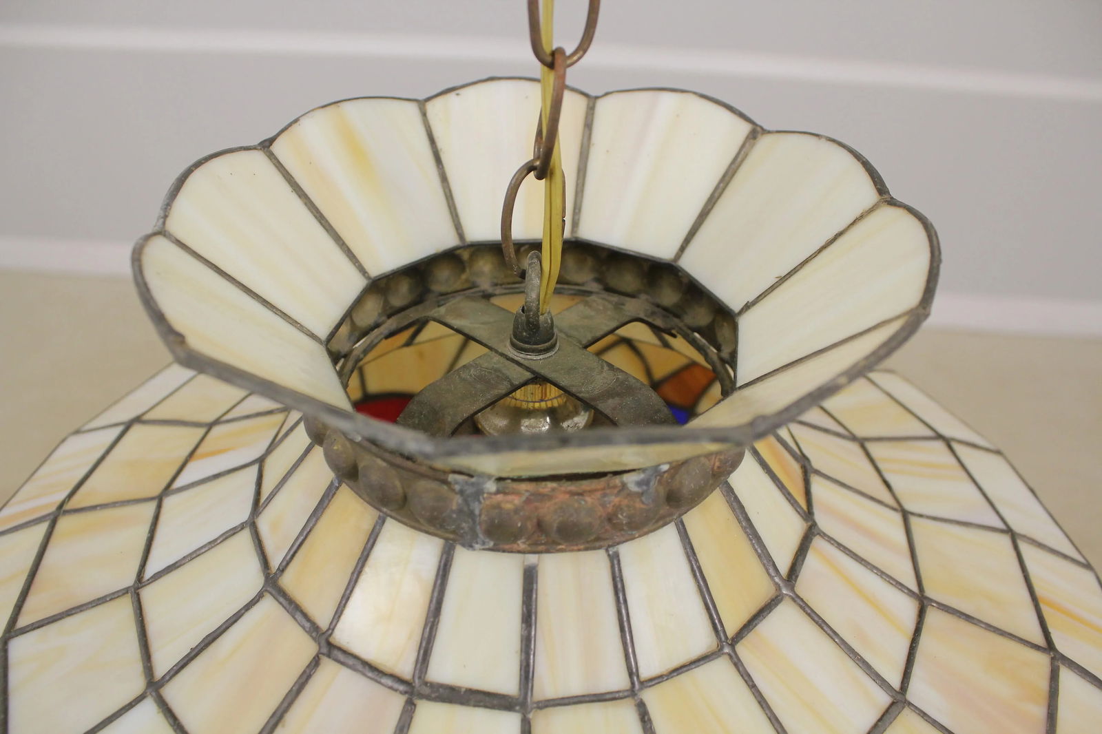 Vintage Tiffany Style Slag Stained Glass Chandelier - 6