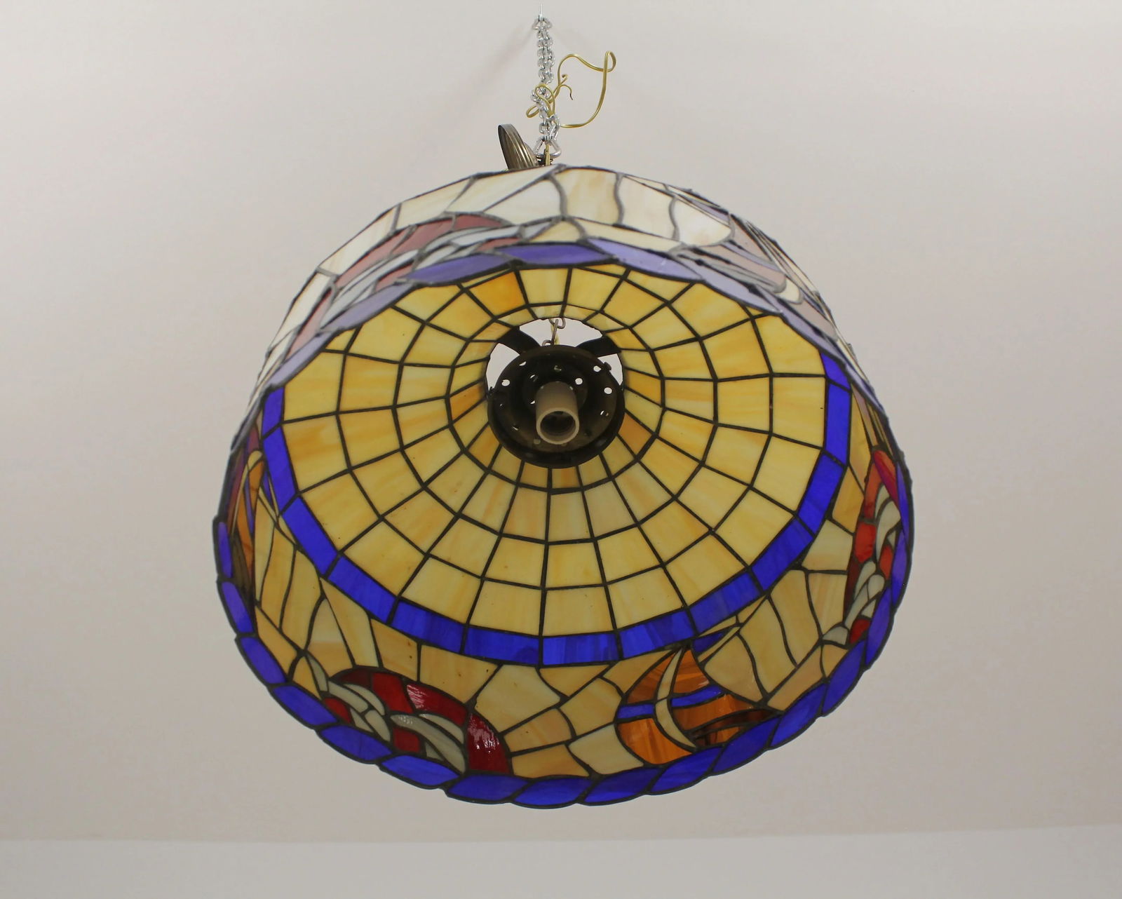 Vintage Tiffany Style Slag Stained Glass Chandelier - 7