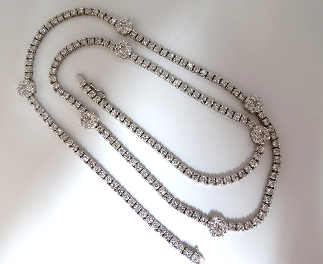 18.50ct Diamonds Cluster Necklace Station Yard Long 24 inch 14kt.**: Title: 18.50ct Diamonds Cluster Necklace Station Yard Long 24 inch 14kt.** Description: MAGNIFICENT JEWELS Clusters (7) 18.50ct. natural diamonds Clusters By the Yard necklace Rounds & Full cut Brilli