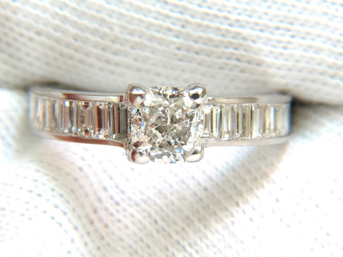 GIA 2.41CT F/VS CUSHION BRILLIANT DIAMOND BAGUETTE PLATINUM RING+ - 2