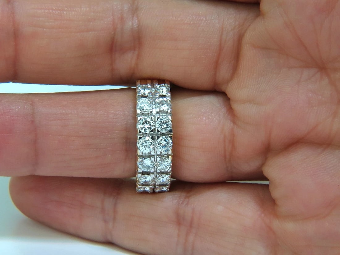 2.00CT TWO ROW ROUND NATURAL DIAMOND BAND RING H/VS 14KT GOLD** - 8