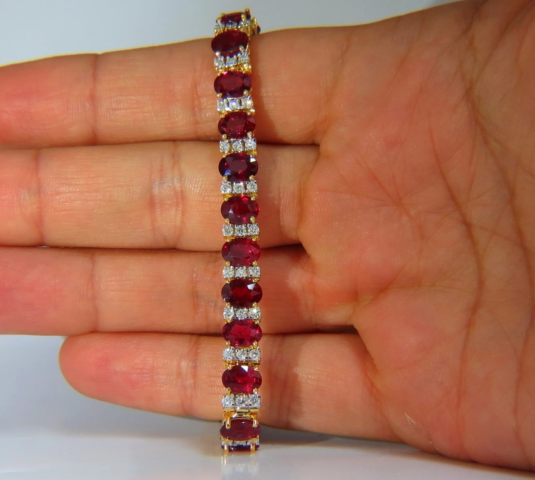 21.86ct NATURAL FINE VIVID RED RUBY DIAMONDS TENNIS BRACELET CLASSIC 14kt ** - 4