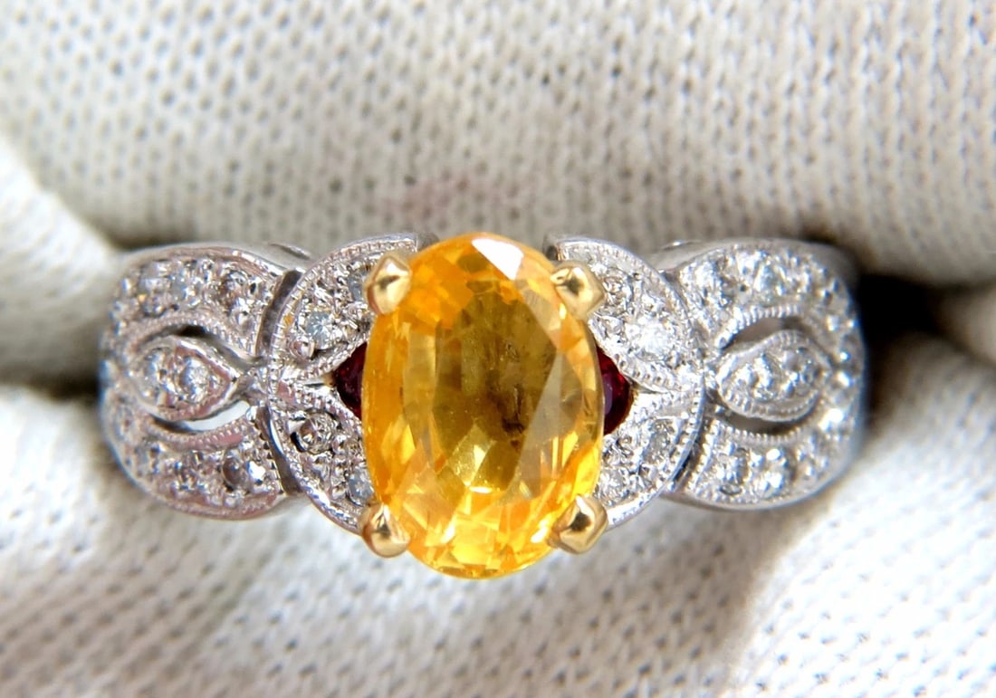 3.28ct natural yellow sapphire diamonds ring platinum + - 5