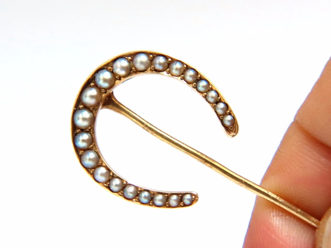 LOT OF (6) ANTIQUE HAT PINS COLLECTOR CLASSIC HORSESHOE JOCKEY CLOVER 14kt** - 6