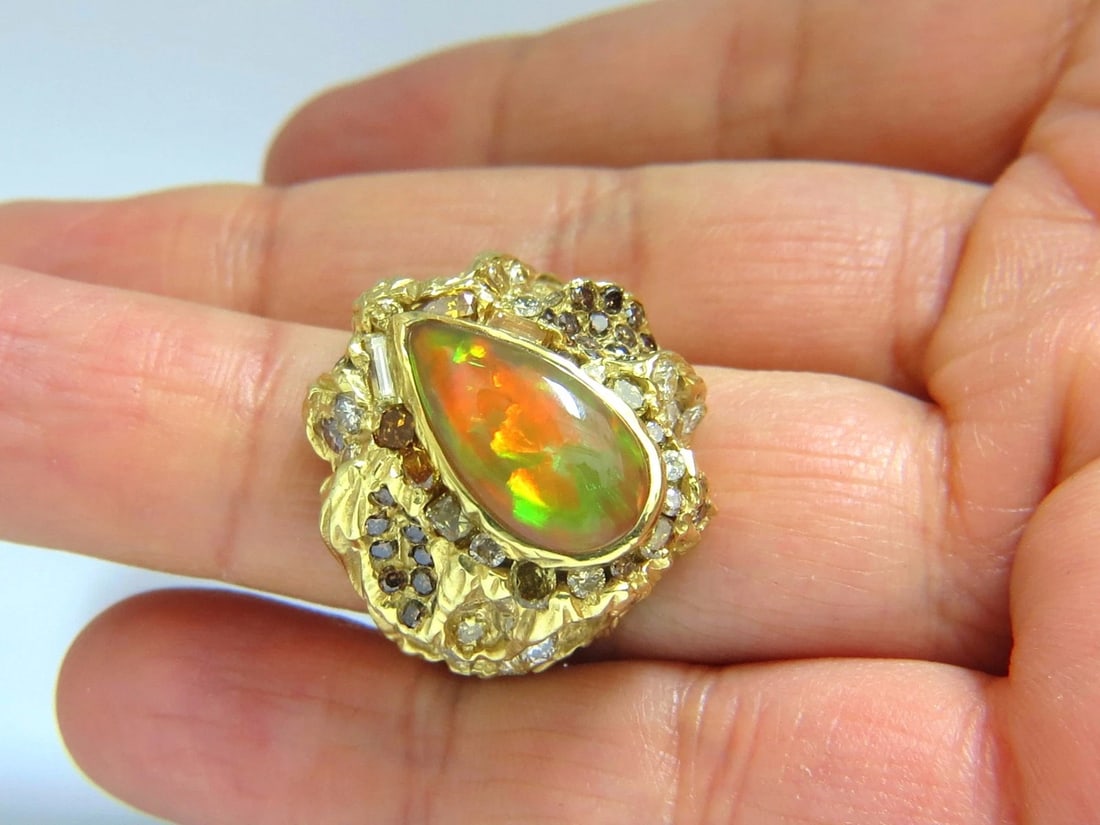 12.25ct natural opal diamonds ring 18kt Nugget Deco+ - 12