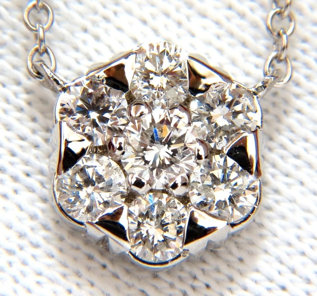 1.08ct. (7) DIAMONDS CLUSTER NECKLACE H/VS 14KT+**: Title: 1.08ct. (7) DIAMONDS CLUSTER NECKLACE H/VS 14KT+** Description: MAGNIFICENT JEWELS Aside from standard 1.08ct. Diamonds cluster necklace: 7 diamonds in cluster All diamonds: full cut &