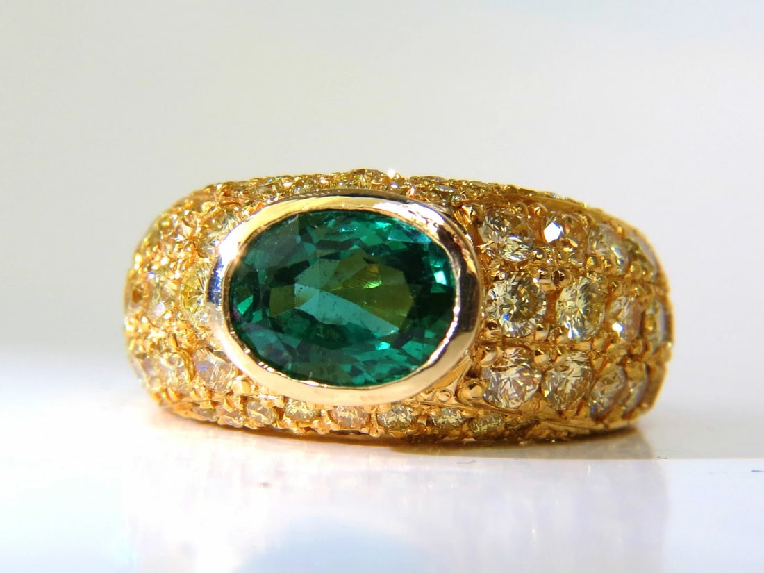 6.30CT ETERNITY NATURAL EMERALD FANCY YELLOW DIAMONDS RING + - 10