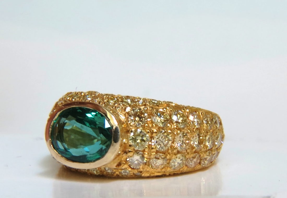 6.30CT ETERNITY NATURAL EMERALD FANCY YELLOW DIAMONDS RING + - 6