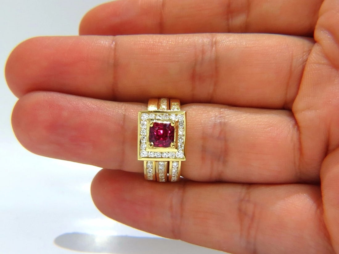 GIA Certified 1.51ct Asscher cut vivid red ruby 2.00ct diamonds ring 18kt+ - 9