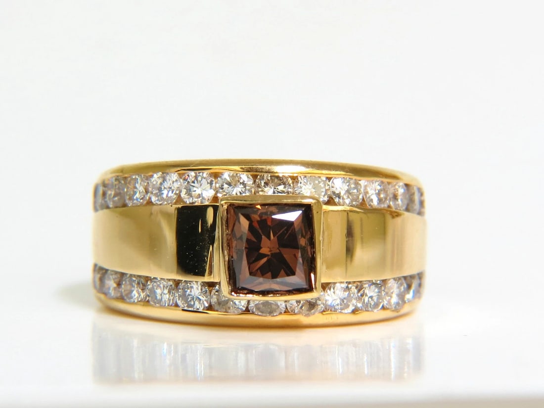 3.21CT NATURAL FANCY VIVID BROWN DIAMOND RING 14KT+ - 2