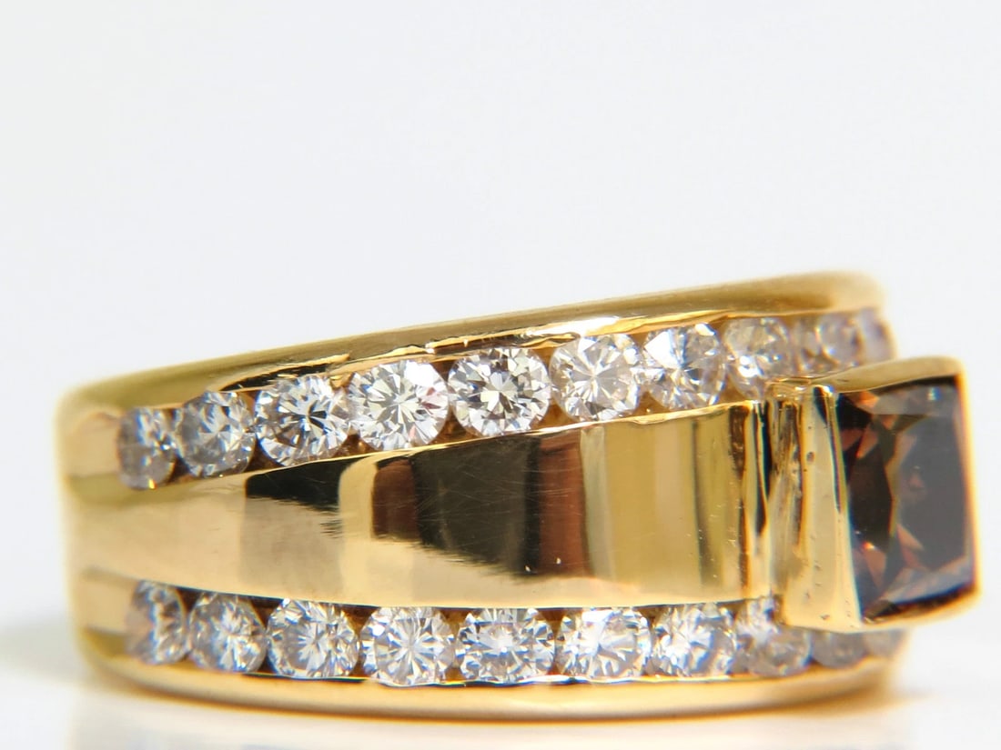 3.21CT NATURAL FANCY VIVID BROWN DIAMOND RING 14KT+ - 3