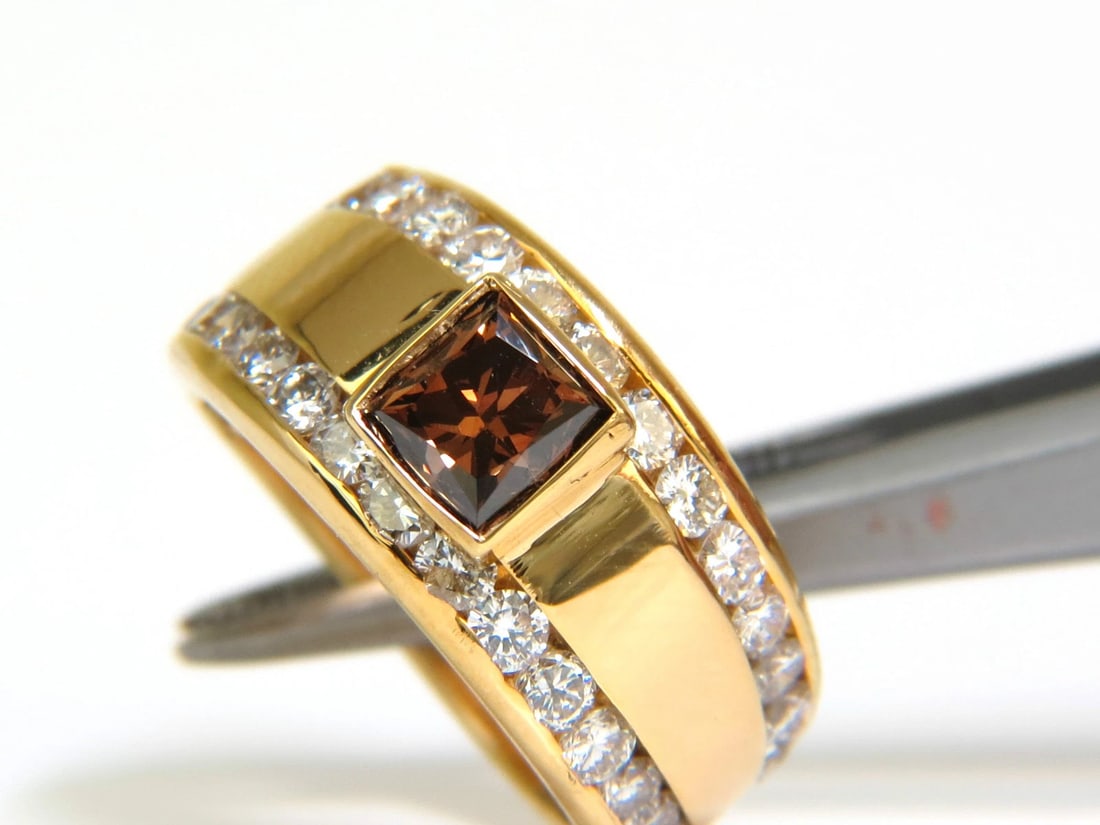 3.21CT NATURAL FANCY VIVID BROWN DIAMOND RING 14KT+ - 7