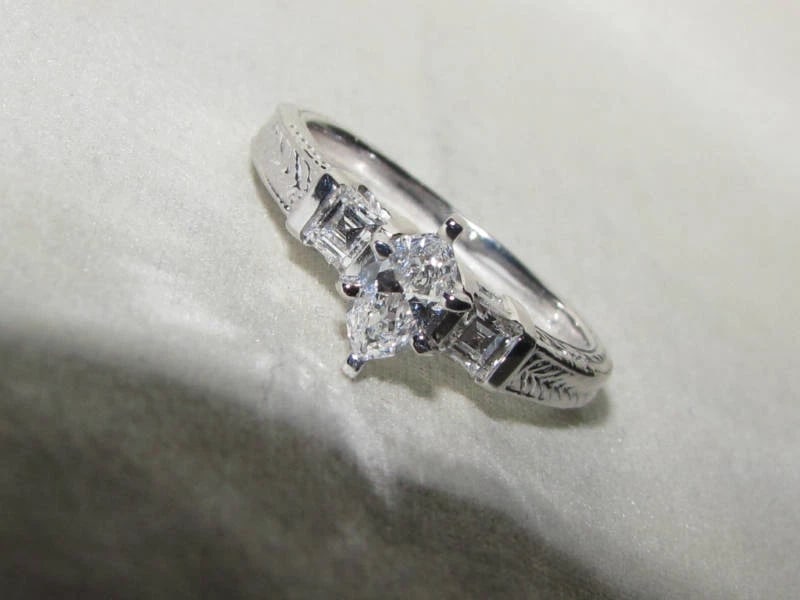 NATURAL .56CT MARQUISE & ASCHER CUT DIAMOND RING+ - 2