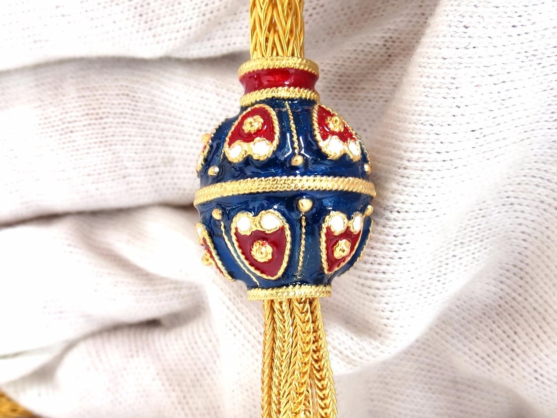 18kt Sailor's Knot Enameled Weave Necklace Long Bolo Tassel Deco 132 grams ** - 2