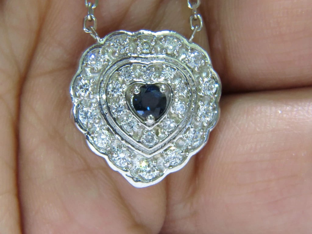 1.25CT NATURAL SAPPHIRE DIAMOND CLUSTER NECKLACE 14KT ** - 4