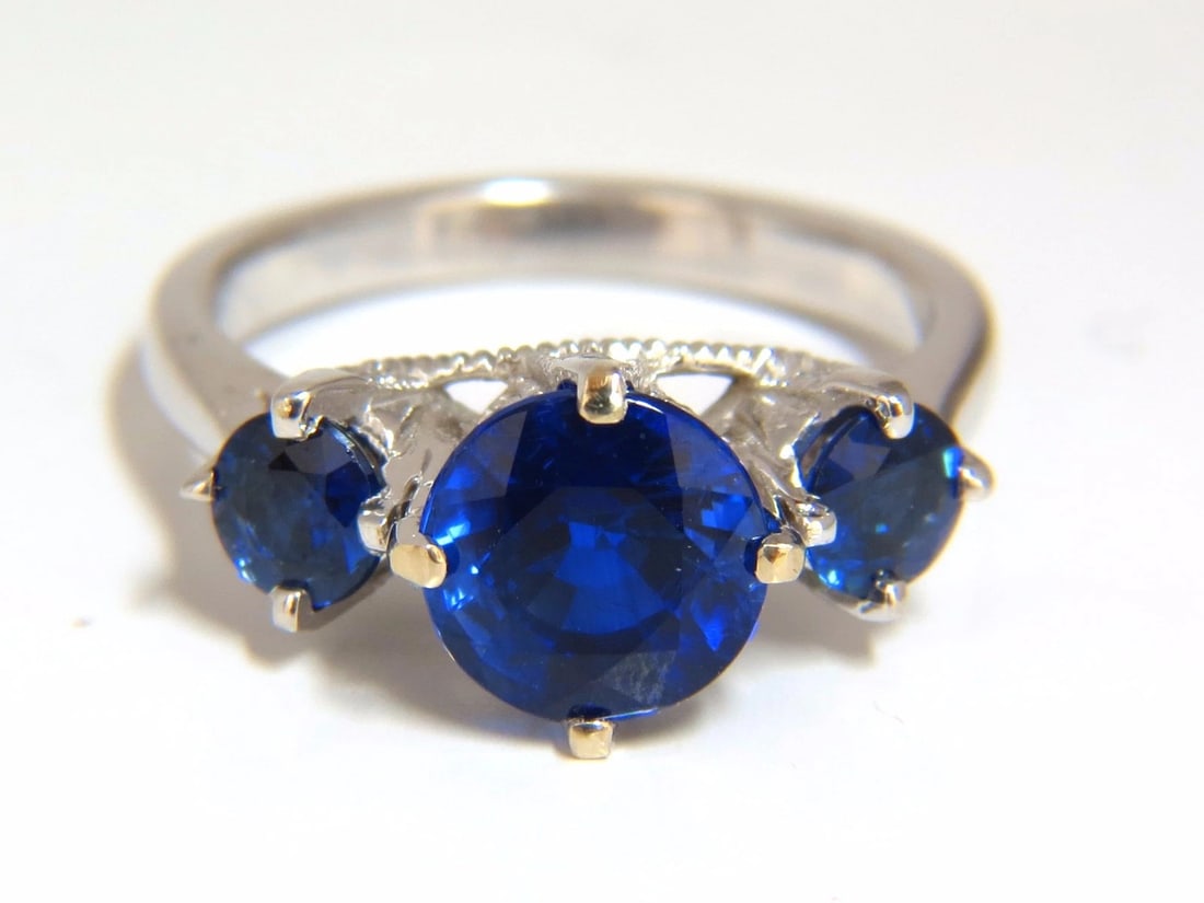 Natural Kyanite Sapphire diamonds ring 3.82ct. vivid blue 14kt**: Title: Natural Kyanite Sapphire diamonds ring 3.82ct. vivid blue 14kt** Description: MAGNIFICENT JEWELS Kyanite Blues, Victorian Inspired Classic Three's 2.78ct natural Round cut Kyanite ring.