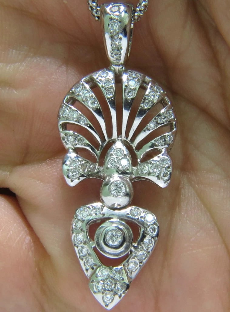 1.10CT DIAMONDS MODERN DECO DIAMOND NECKLACE ITALY+**: Title: 1.10CT DIAMONDS MODERN DECO DIAMOND NECKLACE ITALY+** Description: ONLY MAGNIFICENT JEWELS 1.10ct. Diamonds Modern-Deco pendant Gorgeous design. H-color, Si-1 clarity. Marked: "Italy" Pendant