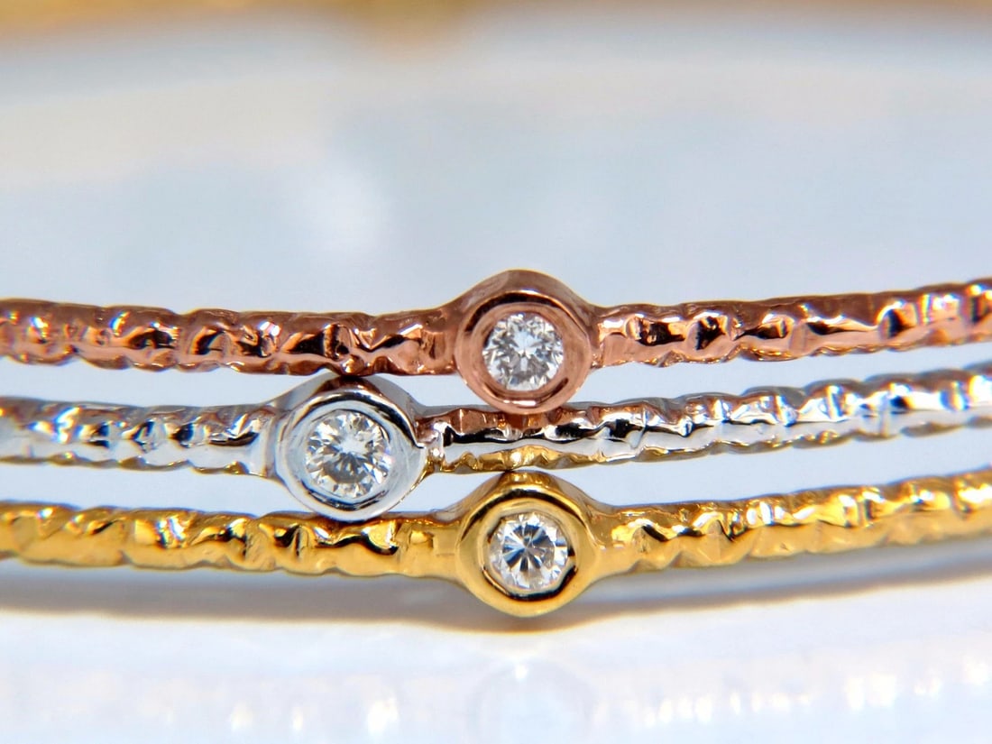 .96CT ROUND DIAMONDS STACKING BANGLE BRACELETS 14KT HAMMER RUSTIC FINISH** - 3