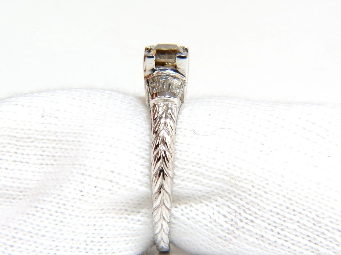 1.29ct. NATURAL FANCY BROWN DIAMOND RING 14KT EDWARDIAN GILT SCALING DECO+ - 2