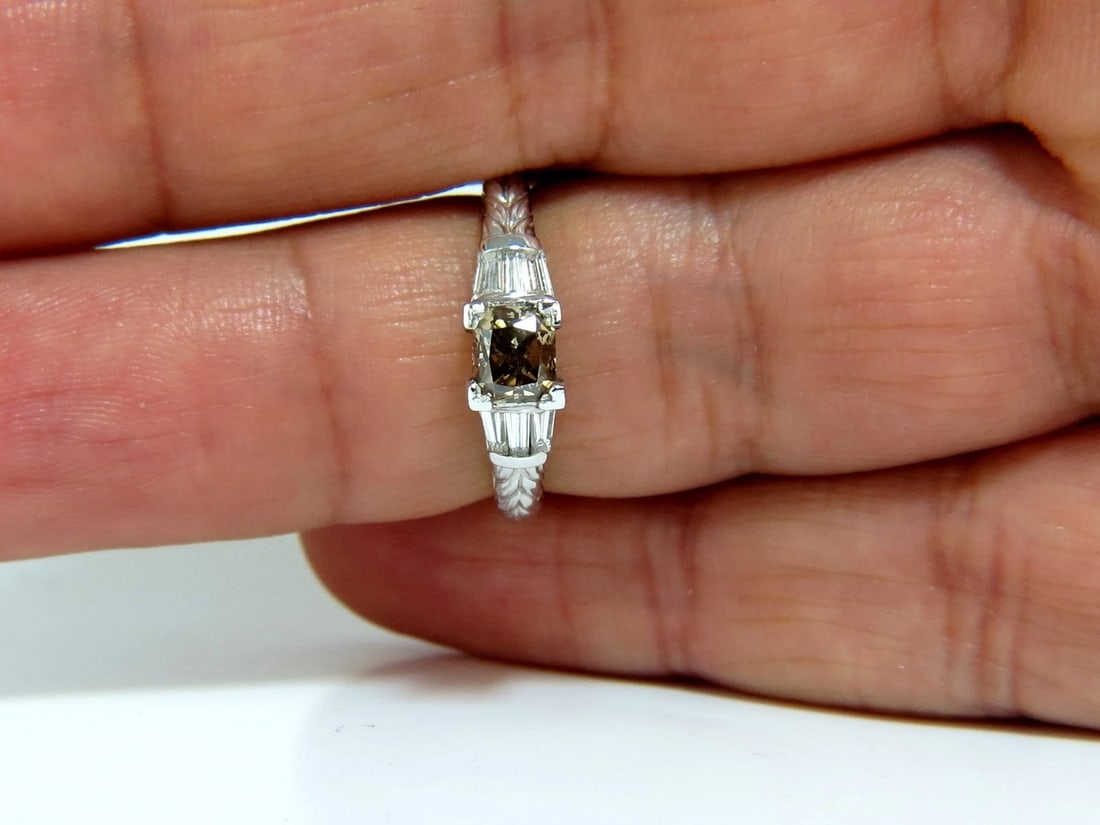 1.29ct. NATURAL FANCY BROWN DIAMOND RING 14KT EDWARDIAN GILT SCALING DECO+ - 4