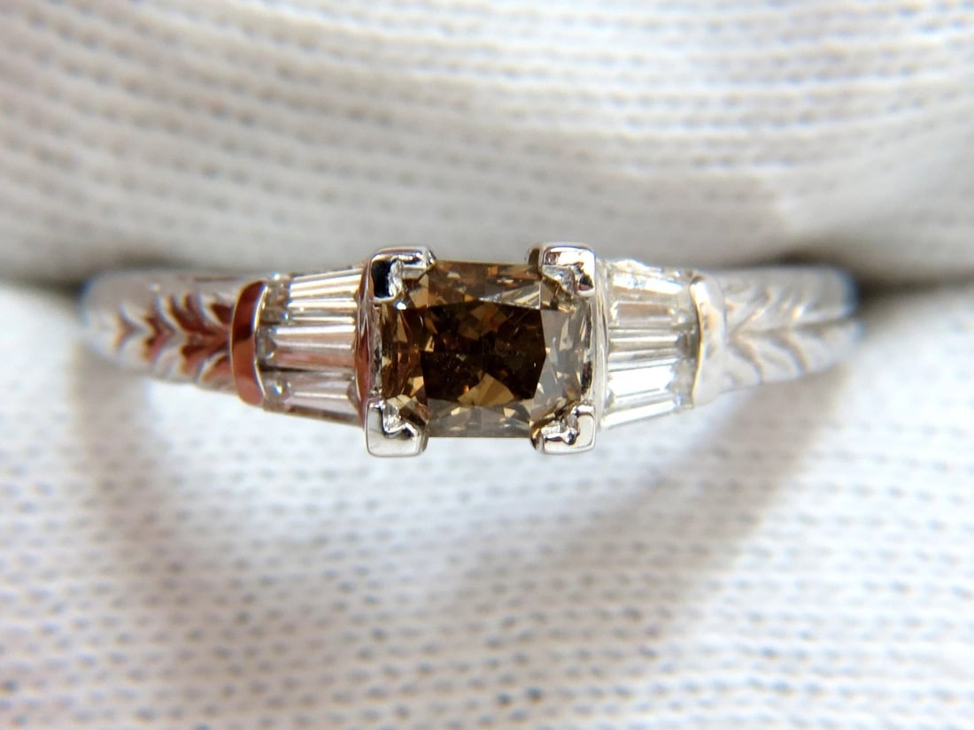 1.29ct. NATURAL FANCY BROWN DIAMOND RING 14KT EDWARDIAN GILT SCALING DECO+ - 6