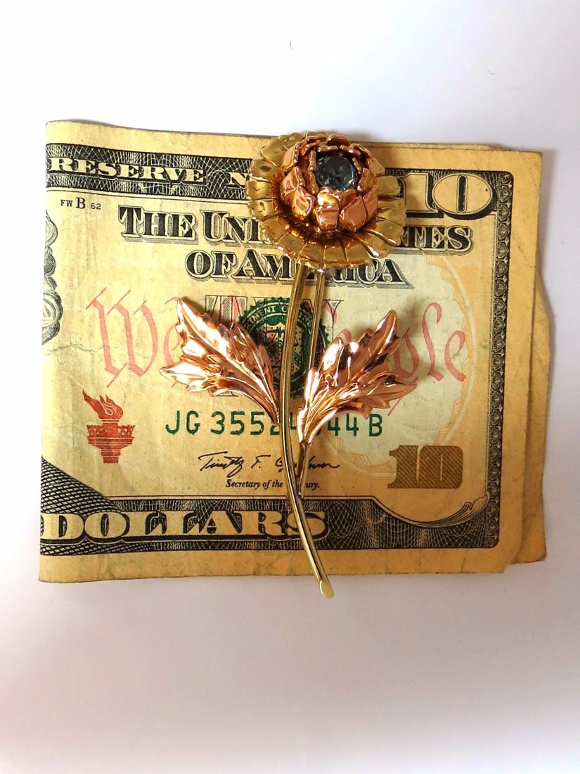 Vintage 1.75ct natural Indigo Zircon Flower Pin 14kt 3D** - 3